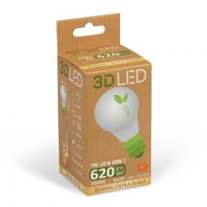 3D LED Żar&oacute;wka 7W E27 barwa ciepła biała